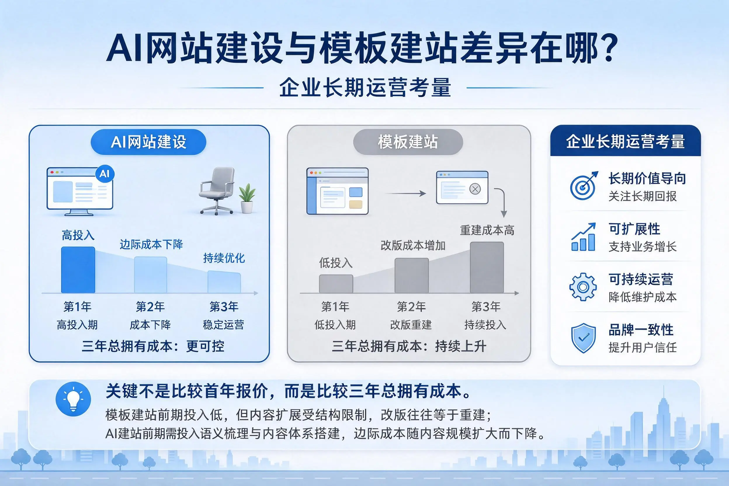 AI网站建设与模板建站差异在哪?鞍山企业长期运营考量