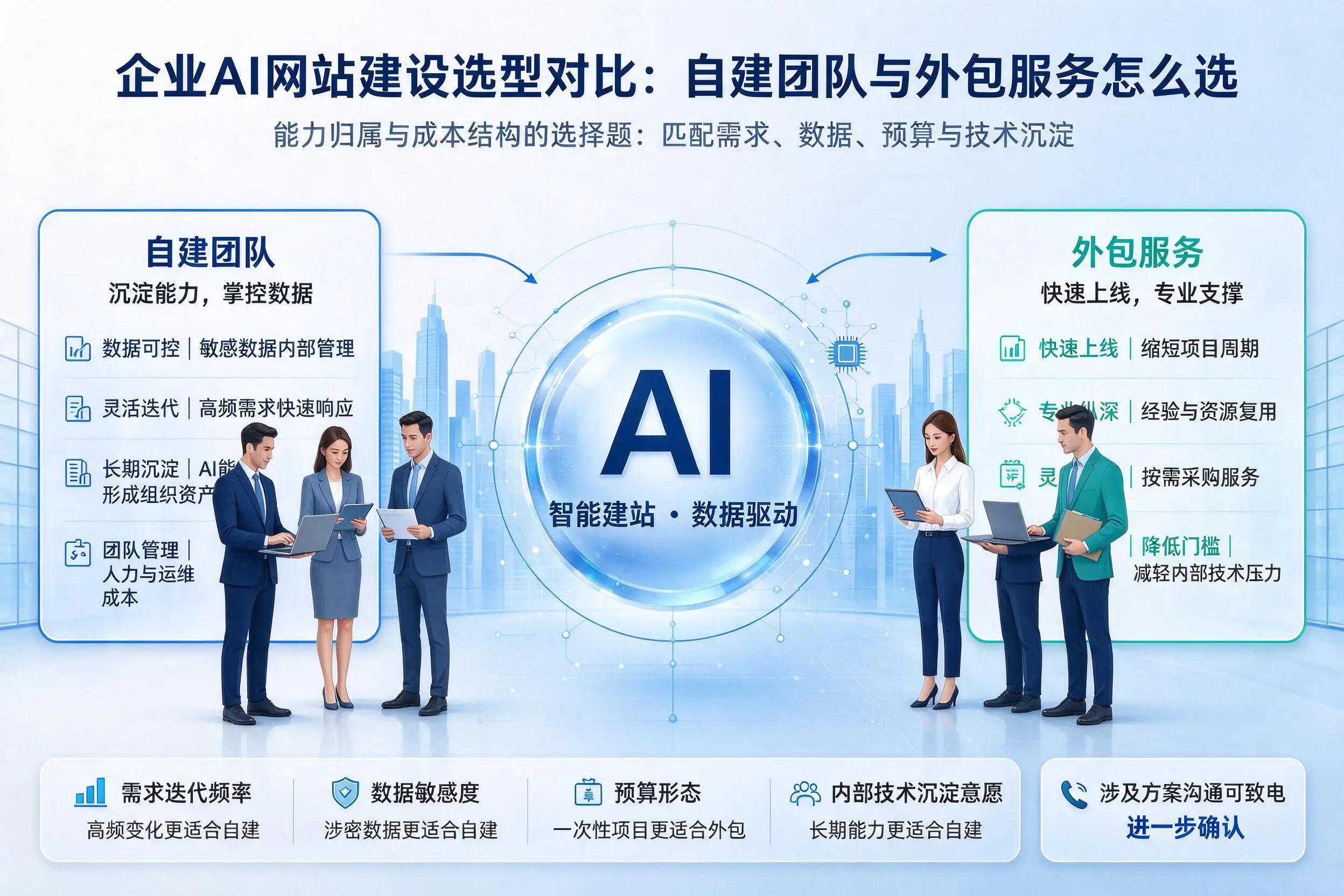 鞍山企业AI网站建设选型对比：自建团队与外包服务怎么选